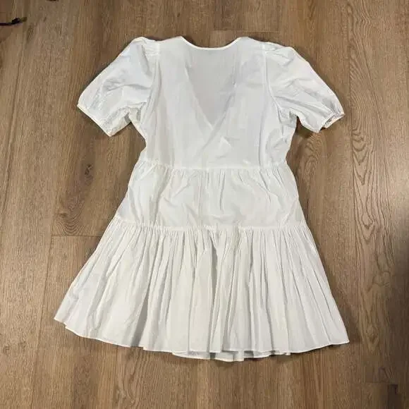 J.Crew White Puff Sleeve Tiered Cotton Poplin Mini Dress XL - Picture 2 of 8